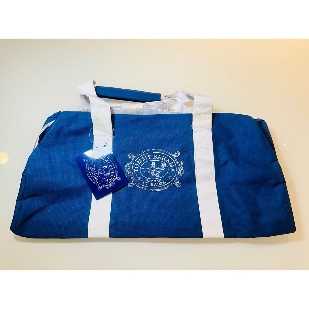 Tommy Bahama Set Sail St. Barts Blue Canvas Duffel Bag Travel Weekend NWT